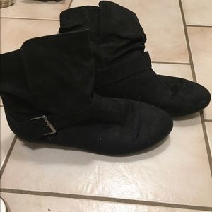 Black suede slip on ankle boots